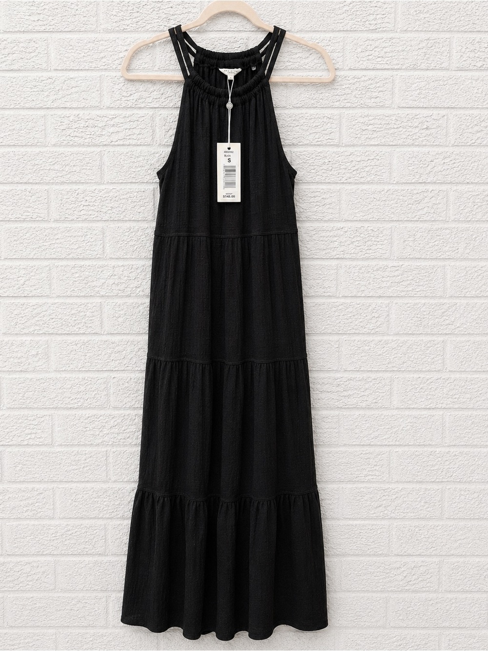 Max Studio Black Sleeveless Tiered Maxi Halter Dress
